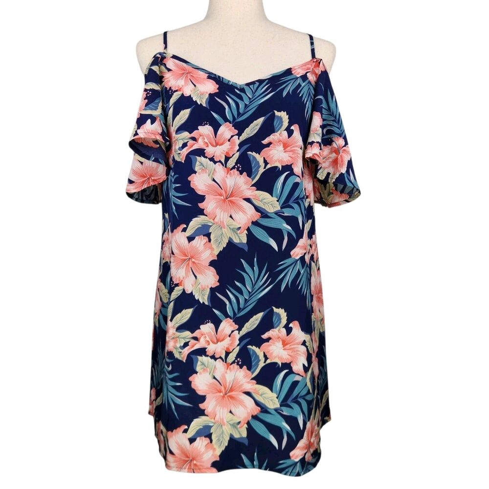 SheIn‎ Cold Shoulder Floral Dress Small Flutter Sleeve Tropical Resort Beach